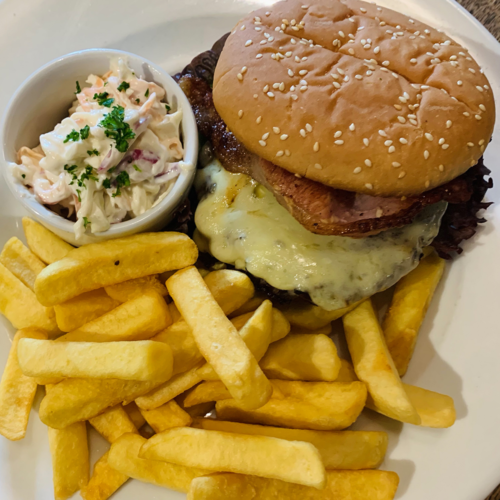 burger and chips